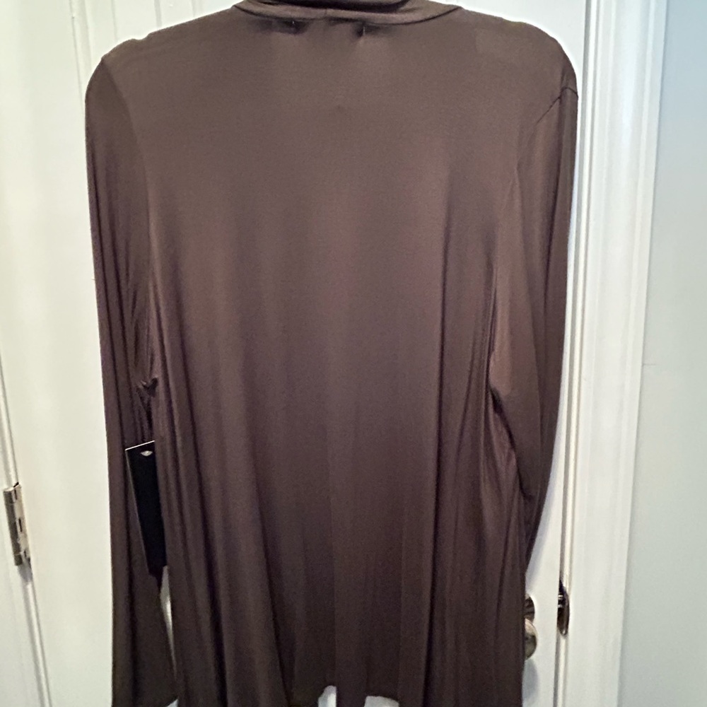 Always Indigo 2X Knit Open Front Olive Lightweight Cardigan - Picture 3 of 3